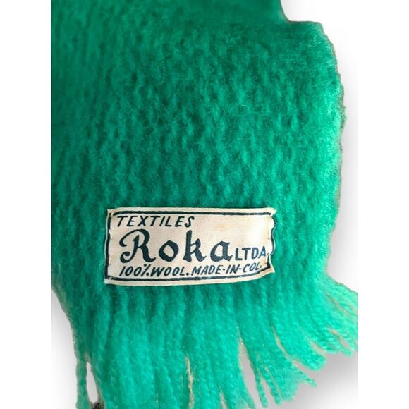 Vintage Roka 100% Pure Wool Shawl Wrap Blanket Green Made In Columbia - Picture 3 of 5